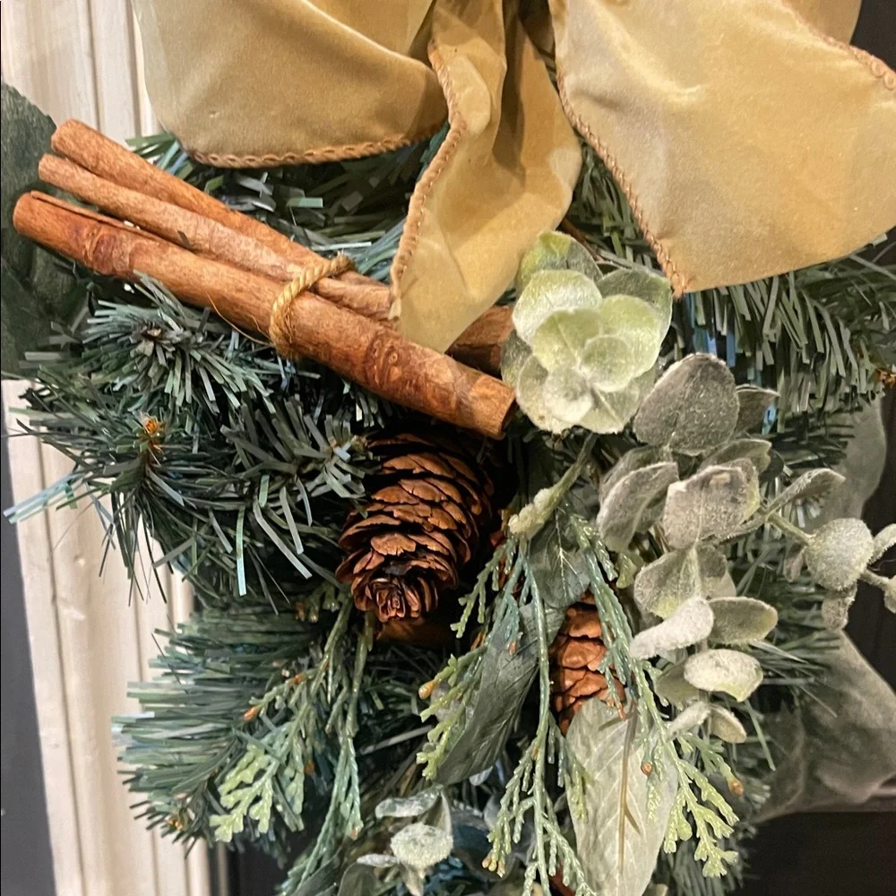 Festive Green and Gold Holiday Wreath